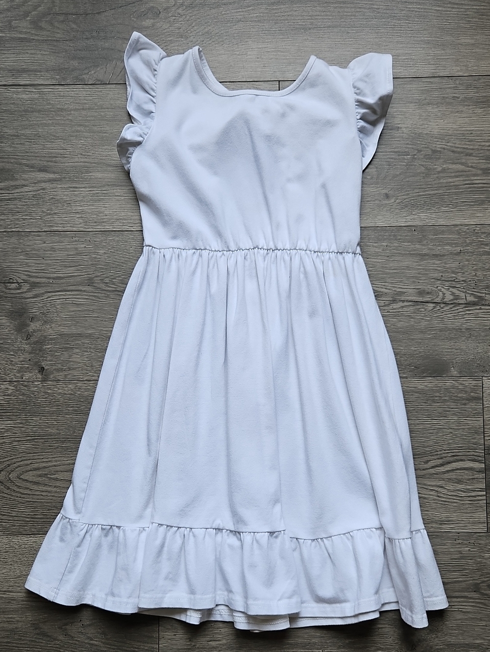 3/$6 Fly Pigs Girls White Flutter Sleeve Open Back Summer Dress Size 7/8 (130)
